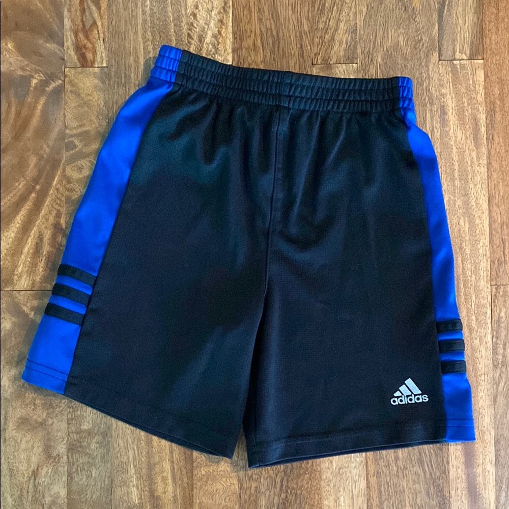 Adidas Black Shorts with Blue Stripes